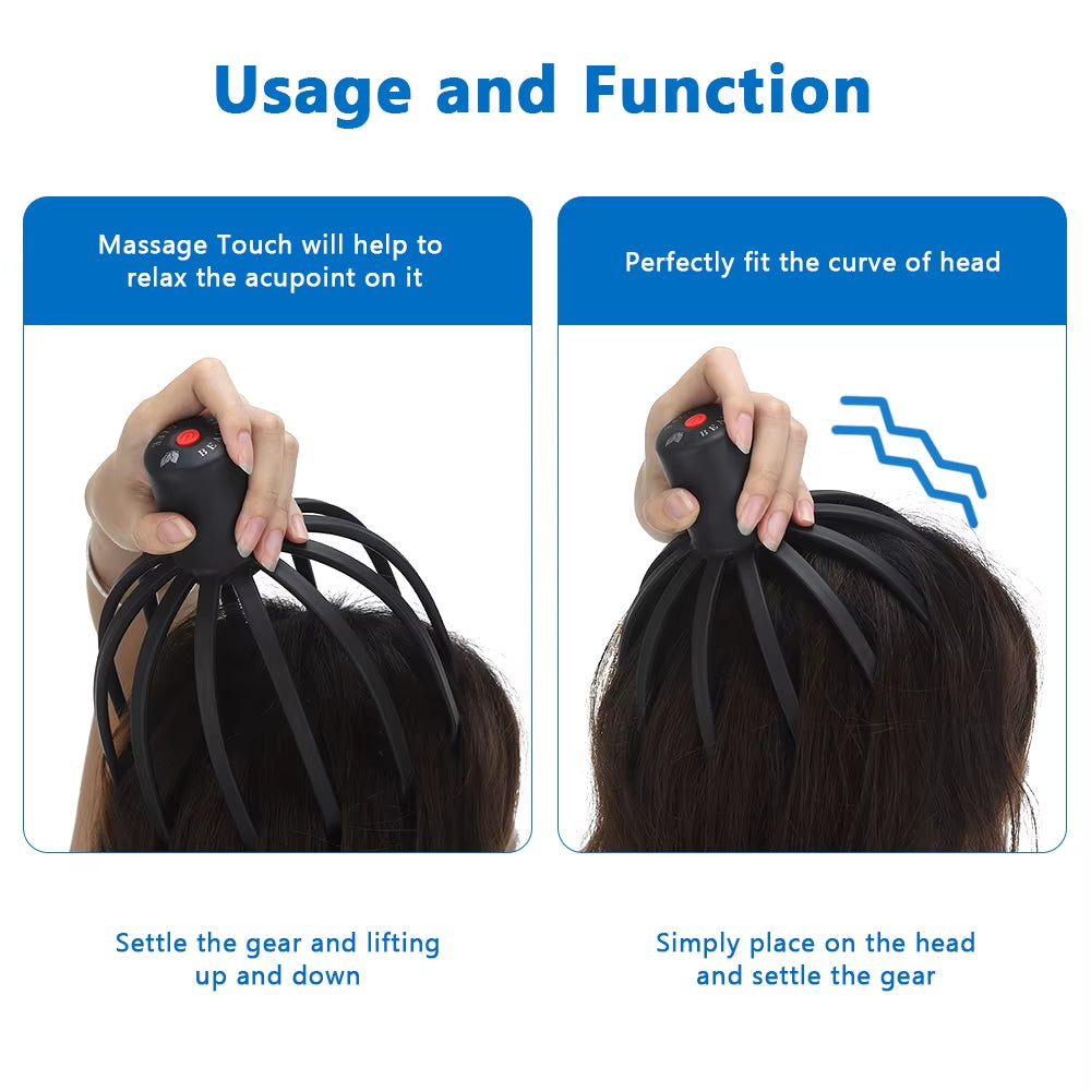 Electric Octopus Claw Scalp Massager – Vibrating Stress Relief Head Spa