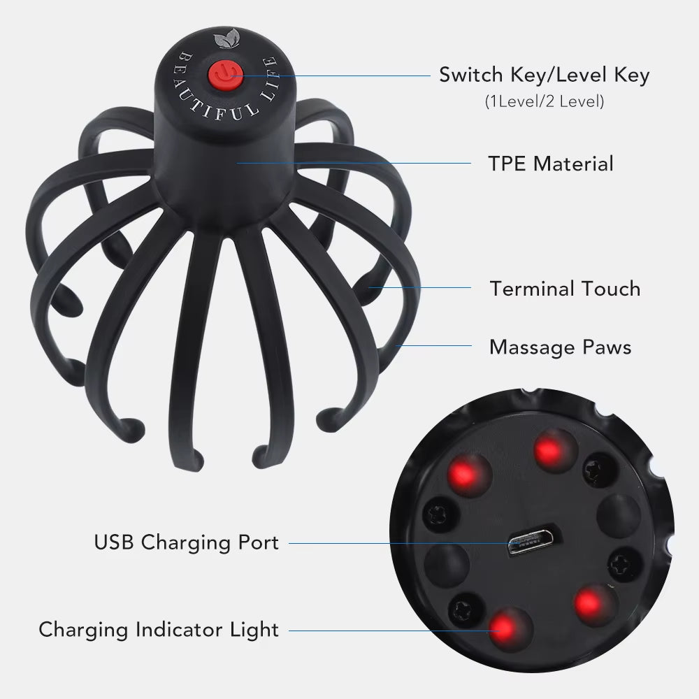 Electric Octopus Claw Scalp Massager – Vibrating Stress Relief Head Spa
