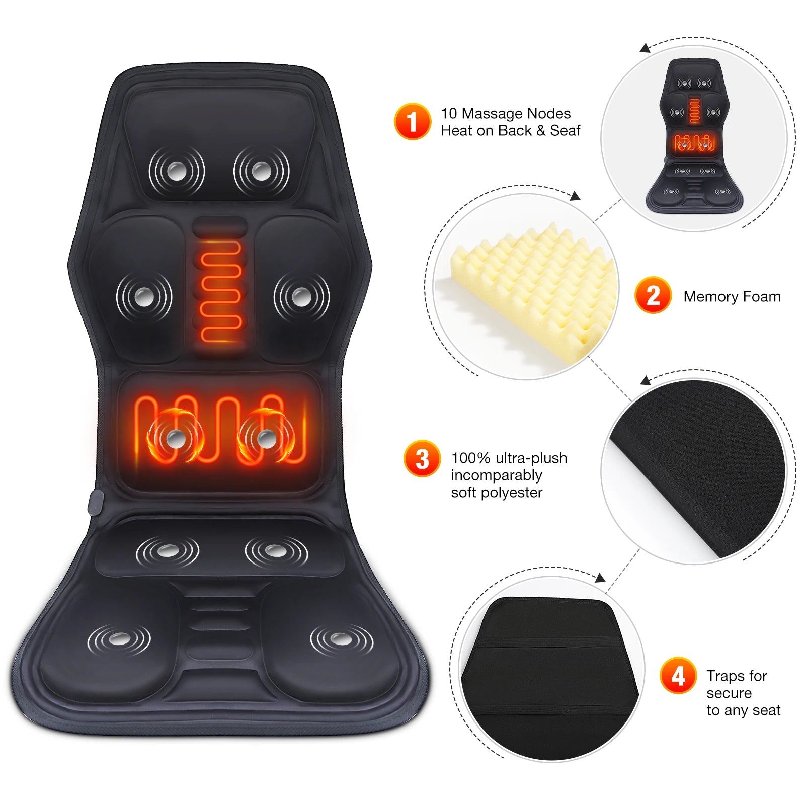 10 Head Full Body Electric Vibrating Massage Mat – For Car, Office & Home Use