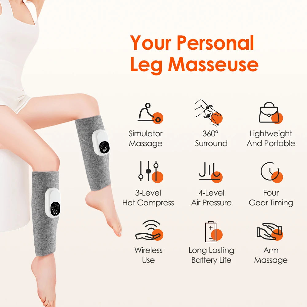 Wireless Heated Air Compression Leg Massager – Calf Relief, Muscle Relaxation & Leg Shaping
