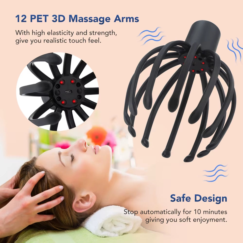 Electric Octopus Claw Scalp Massager – Vibrating Stress Relief Head Spa