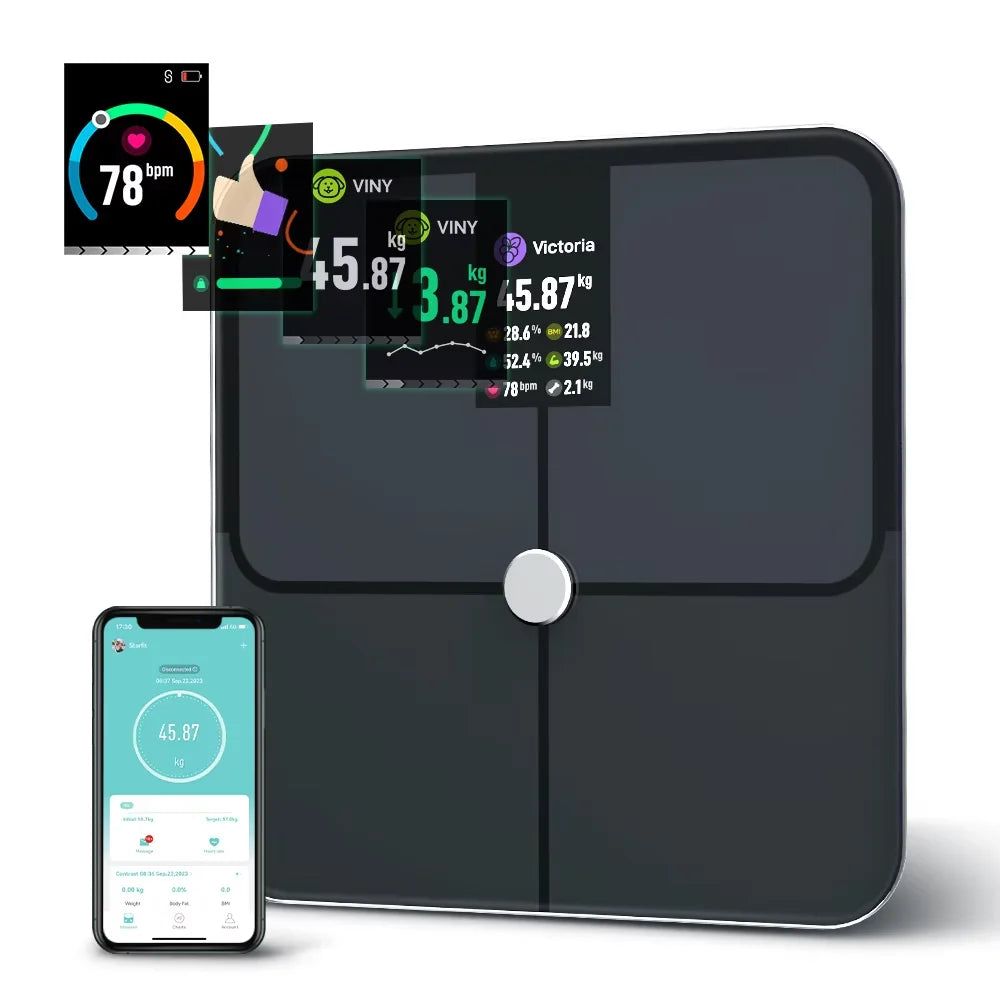 Smart Digital Body Fat Scale – Full Body Composition Analyzer with TFT Color Display & Heart Rate Function