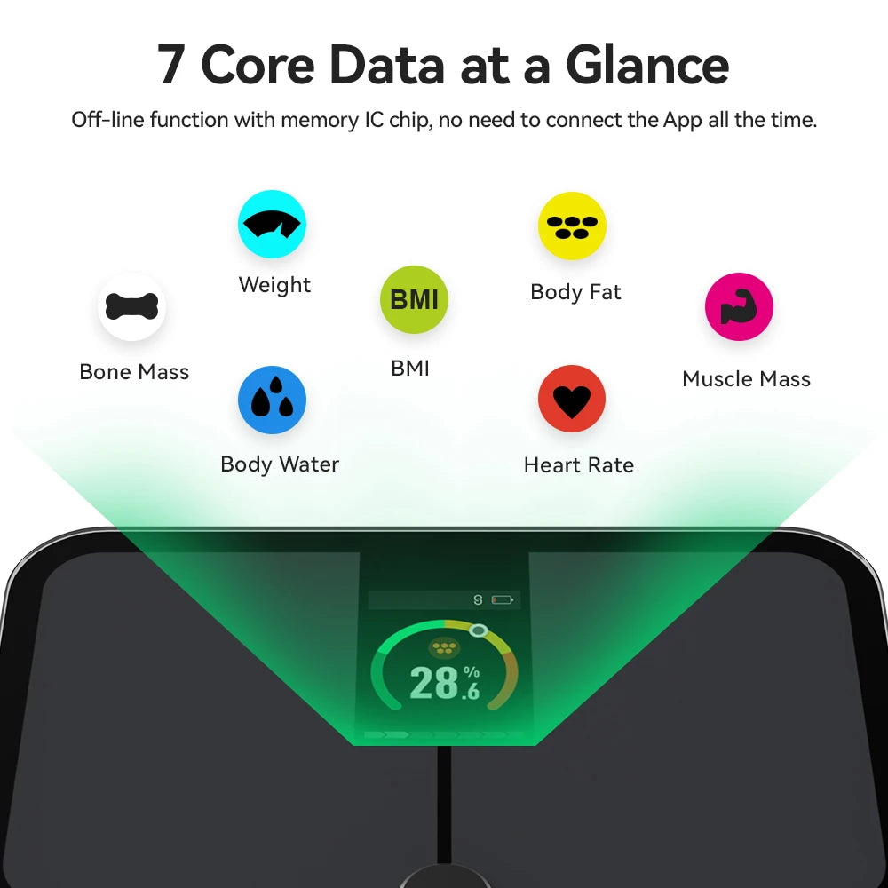 Smart Digital Body Fat Scale – Full Body Composition Analyzer with TFT Color Display & Heart Rate Function